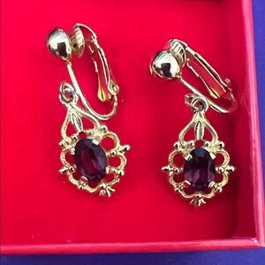 Avon Gold Earrings with Rich Red Accents